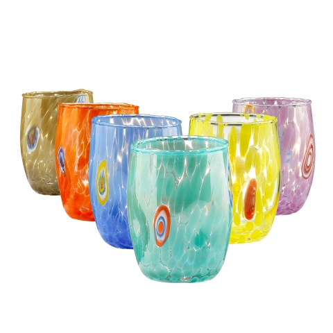 Ensemble de 6 verres à eau Bombetta en verre coloré, forme arrondie, 10 cm Promotion