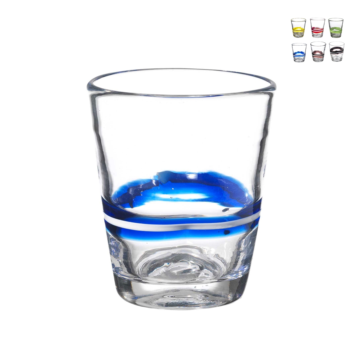 Ensemble de 6 verres à eau en verre avec rayures colorées 10 cm Eolo Promotion Ensemble de 6 verres à eau en verre avec rayures colorées 10 cm Eolo Promotion