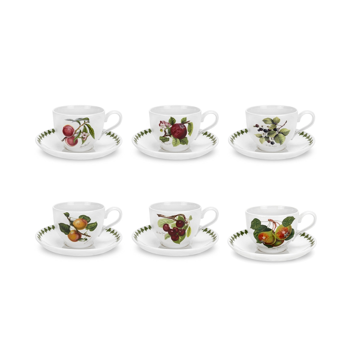 Ensemble de 6 tasses à thé avec soucoupe en porcelaine Portmeirion Pomona Promotion Ensemble de 6 tasses à thé avec soucoupe en porcelaine Portmeirion Pomona Promotion