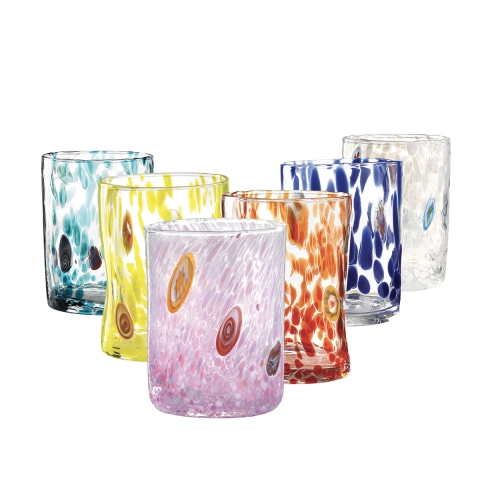 Ensemble de 6 verres à eau en verre coloré assortis 10 cm Murrine Promotion