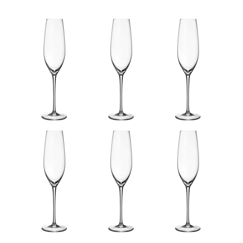 Set de 6 flûtes à champagne en verre design goutte 25cm Sinfonia Promotion