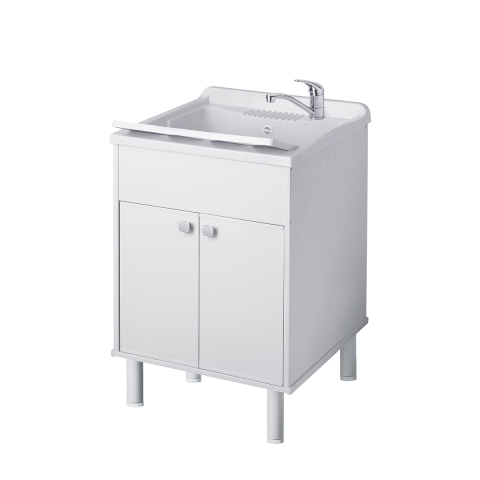 Meuble de buanderie d'extérieur en PVC avec bac et 2 portes Negrari 9052K Promotion
