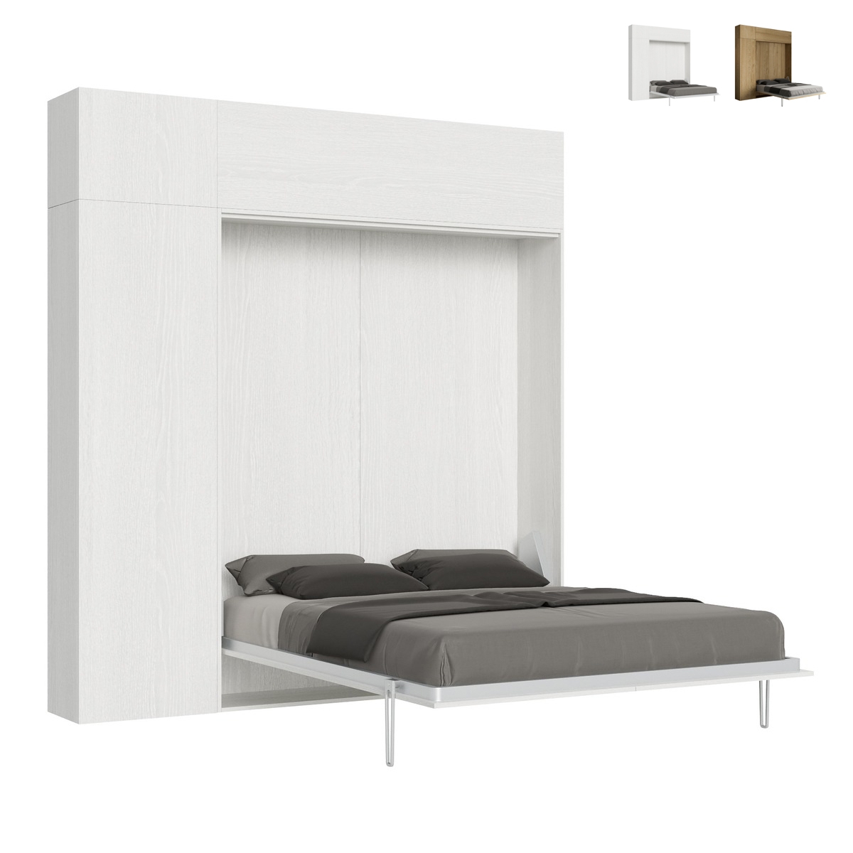 Lit escamotable matrimonial 160x190cm avec colonne et placards Kentaro
