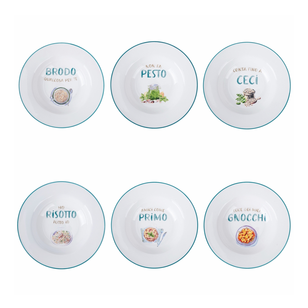 Ensemble de 6 assiettes creuses en porcelaine design décorations assorties Le Travisate Promotion Ensemble de 6 assiettes creuses en porcelaine design décorations assorties Le Travisate Promotion