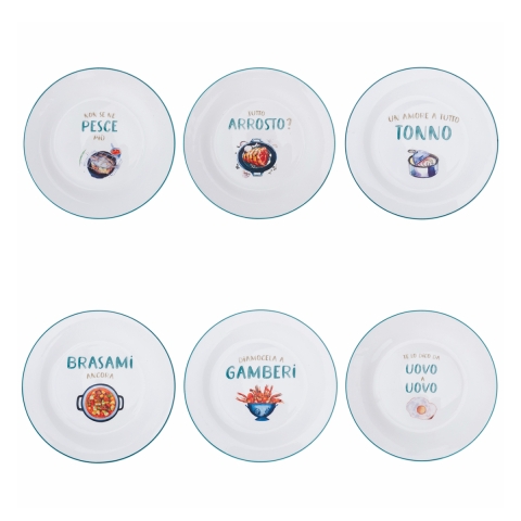 Set de 6 assiettes plates en céramique décorations variées Le Travisate Promotion