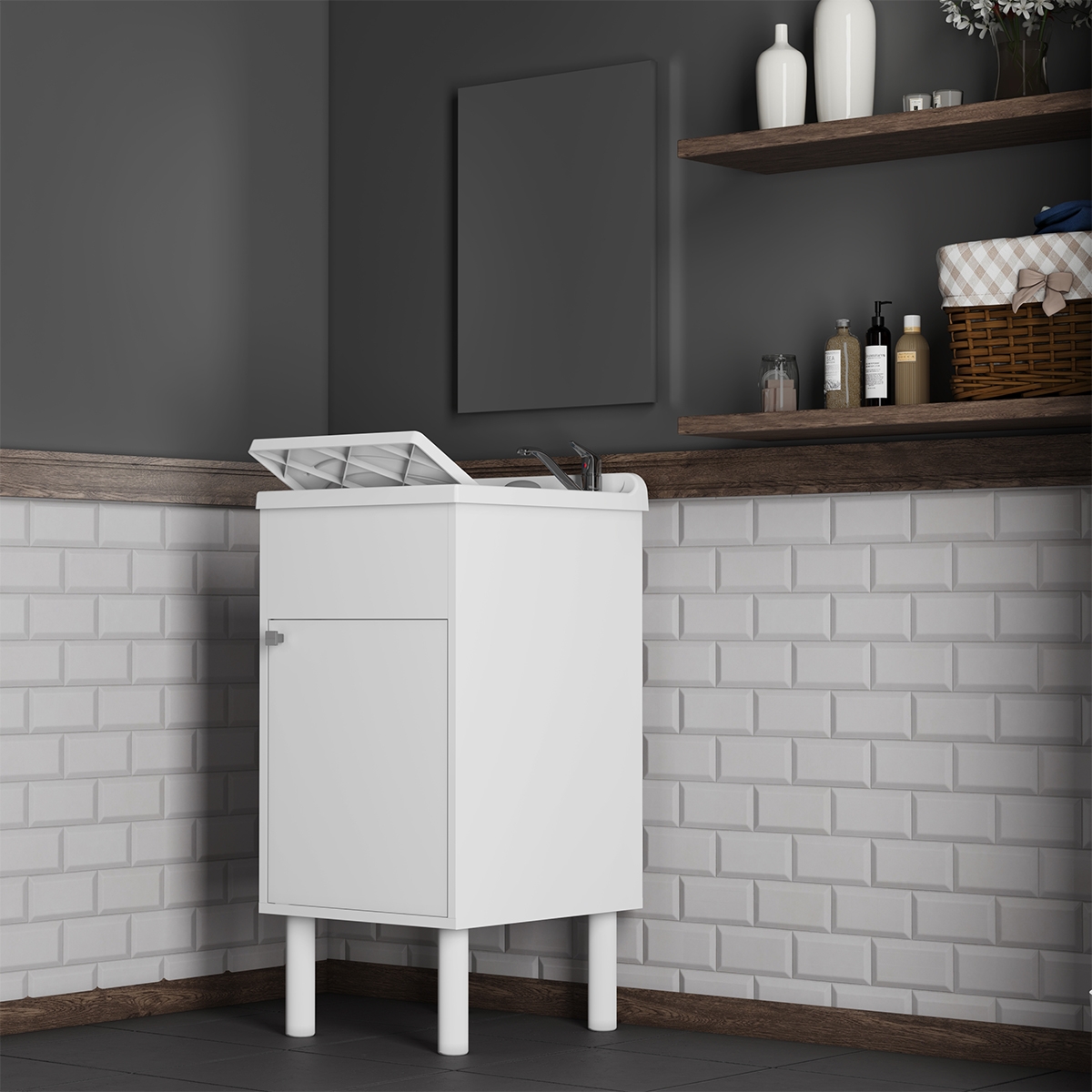 Ensemble meuble de salle de bain avec lavabo, porte et miroir 60x45cm Negrari COMP 3 Promotion Ensemble meuble de salle de bain avec lavabo, porte et miroir 60x45cm Negrari COMP 3 Promotion