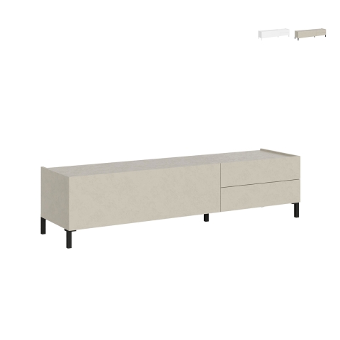 Meuble TV minimaliste 1 niche et 2 tiroirs salon living 160x42x40 Solaria Promotion