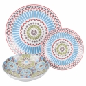 Service de table 18 pièces en porcelaine, assiettes décorées style exotique Casablanca Remises
