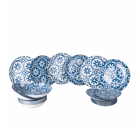 Service de table 18 pièces design méditerranéen en porcelaine Paxos Promotion