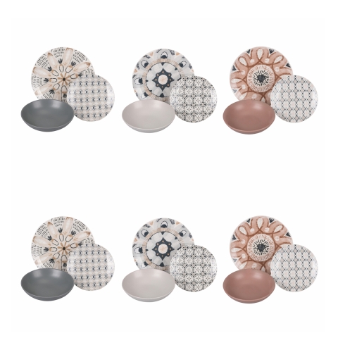 Service de vaisselle 18 pièces en porcelaine style bohème Promotion