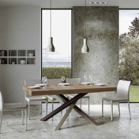 Table extensible moderne pieds croisés en bois 90x180-440 Volantis Promotion
