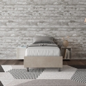 Lit simple 90x190cm rembourré en tissu beige avec sommier Azelia Promotion
