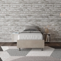 Lit simple 90x190cm rembourré en tissu beige avec sommier Azelia Promotion