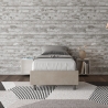 Lit simple 90x190cm rembourré en tissu beige avec sommier Azelia Promotion