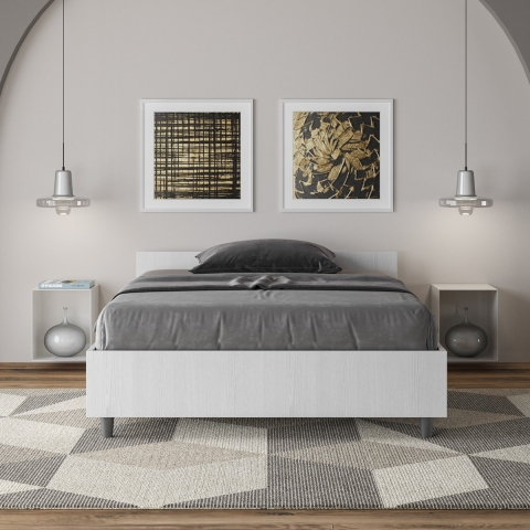 Lit une place et demie 120x200 en bois blanc avec sommier Nuamo Promotion