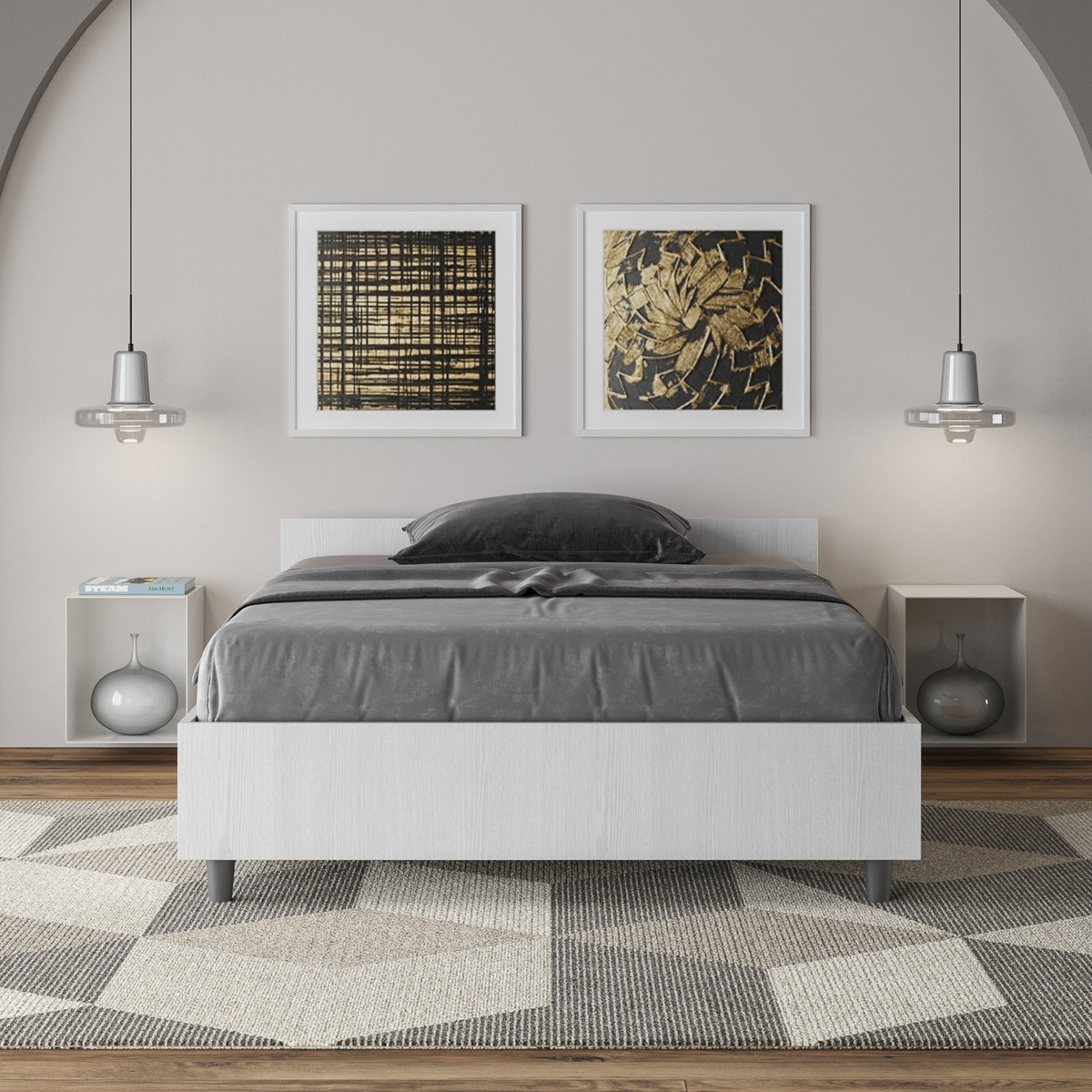 Lit une place et demie 120x200 en bois blanc avec sommier Nuamo Promotion Lit une place et demie 120x200 en bois blanc avec sommier Nuamo Promotion