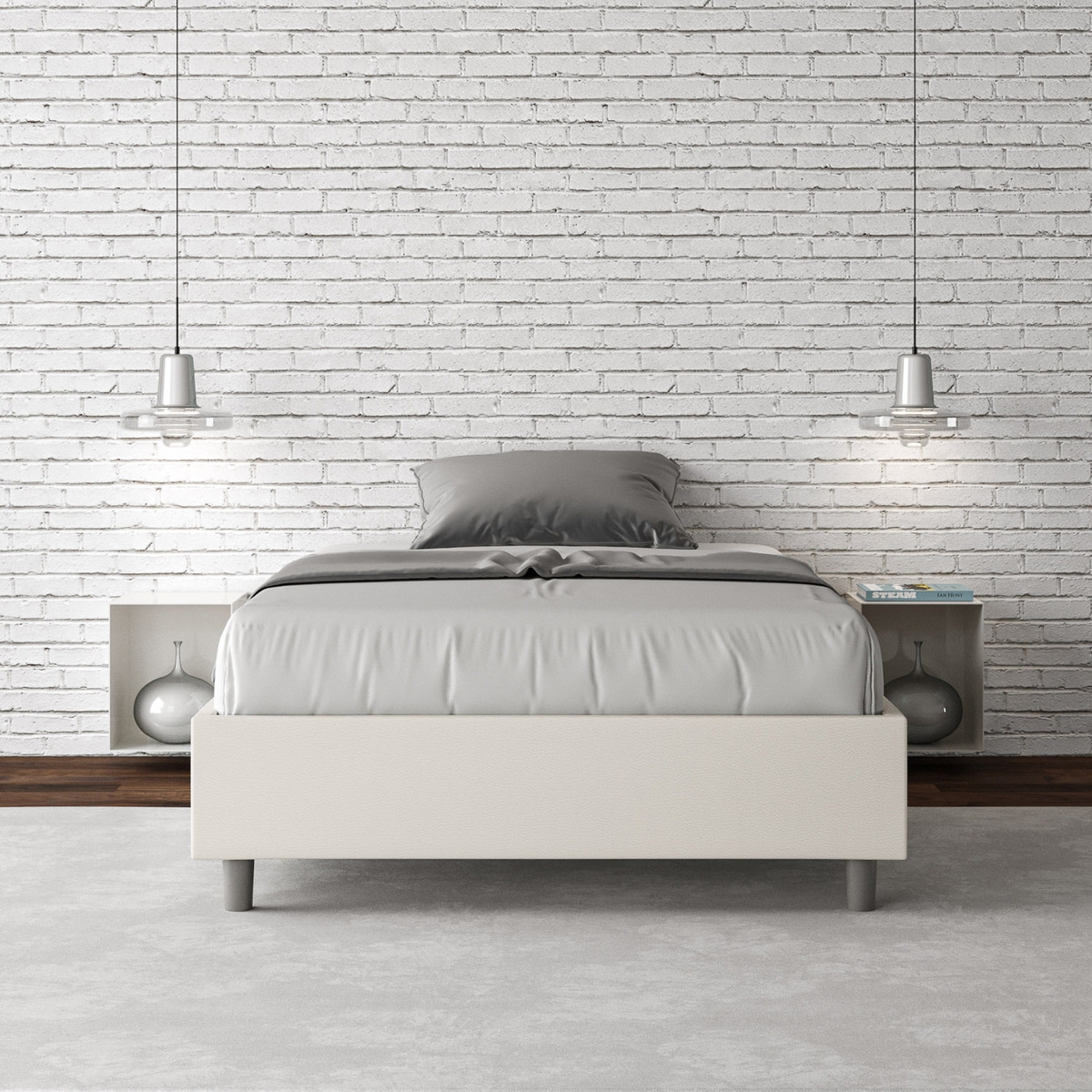 Lit double à coffre 140x190 en simili-cuir blanc Azelia