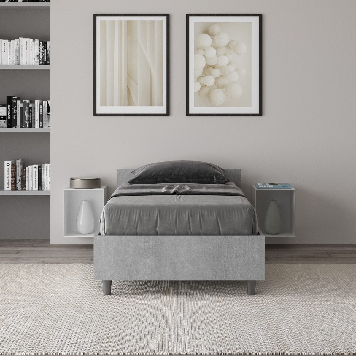 Lit simple 80x190 cm moderne sans sommier gris ciment Nuamo Promotion