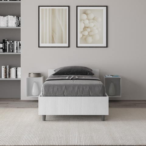 Lit simple avec rangement 80x190 en bois blanc Nuamo Promotion