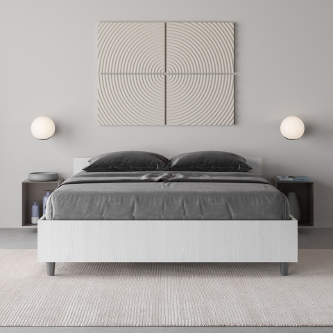 Lit double français avec rangement 140x190 en bois blanc Nuamo Promotion