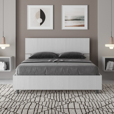 Lit double français 140x190 tête de lit droite bois blanc Demas Promotion