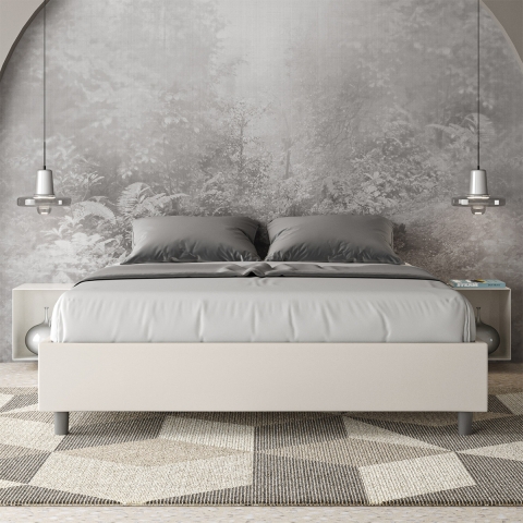 Lit double rembourré en simili cuir blanc 160x190 Azelia Promotion