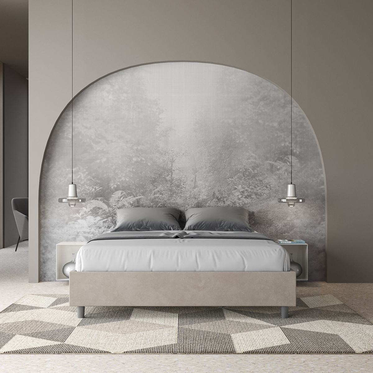 Lit double avec rangement 160x190 en tissu beige Azelia