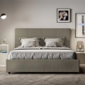 Lit double avec coffre 160x190 en similicuir beige Mika Promotion