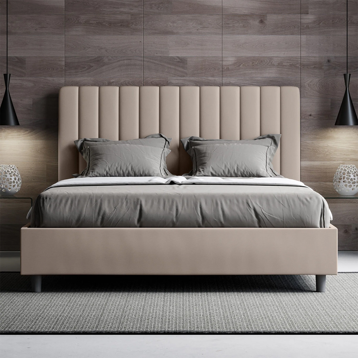 Lit double avec sommier coffre rembourré 160x210 Agueda Promotion Lit double avec sommier coffre rembourré 160x210 Agueda Promotion