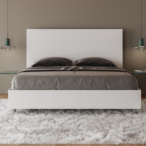 Lit double sans sommier 160x190 blanc avec tête de lit haute New Egos Promotion