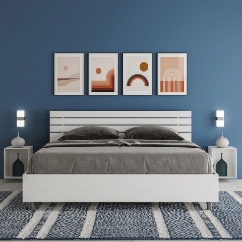 Lit double moderne 160x190 blanc avec sommier tête droite Ankel Promotion