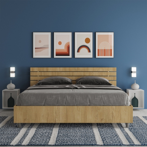 Lit double 160x190 en bois sans sommier tête de lit inclinée Ankel Promotion