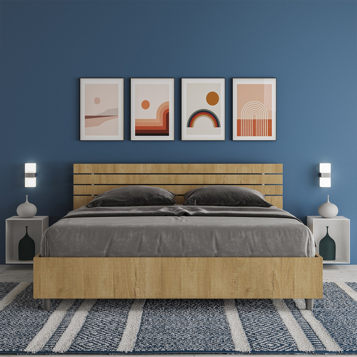 Lit double 160x190 en bois sans sommier tête de lit inclinée Ankel Promotion Lit double 160x190 en bois sans sommier tête de lit inclinée Ankel Promotion
