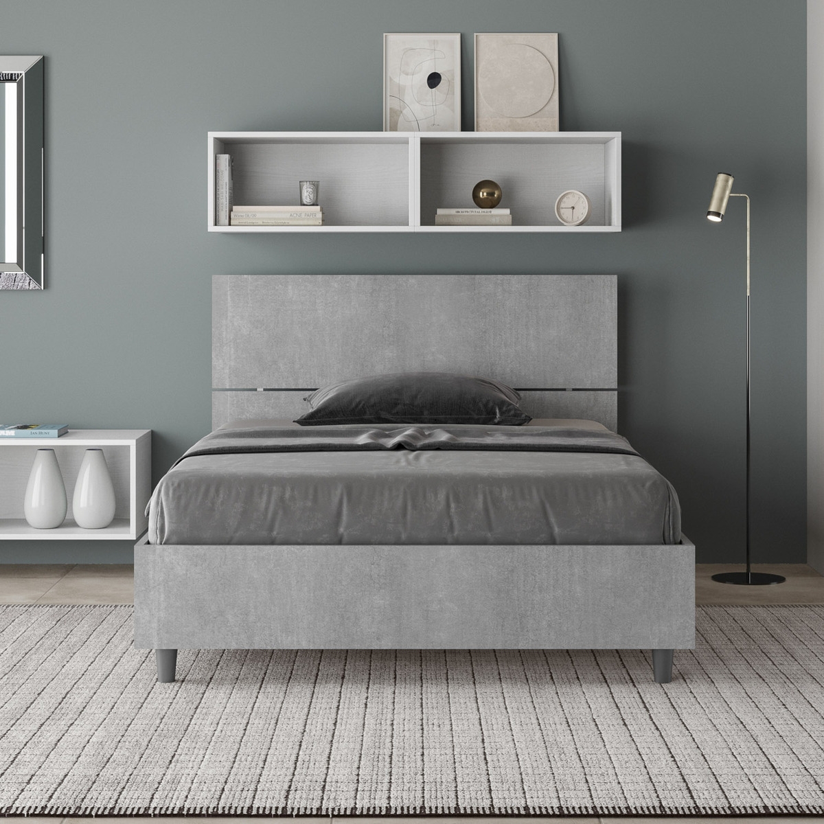 Lit une place et demie avec rangement 120x200 cm tête de lit inclinée Demas Promotion