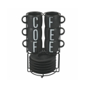 Ensemble de 6 tasses à café avec soucoupes en grès et support en acier Bigismore Promotion