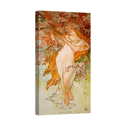 Tableau impression sur toile florale style Art Nouveau Primavera Alphonse Mucha Promotion