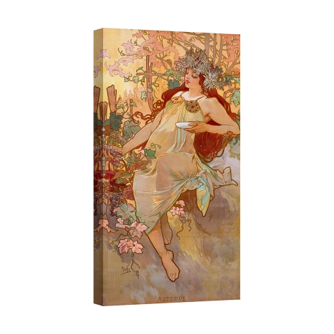 Tableau sur toile femme Art Nouveau Automne Alphonse Mucha Promotion