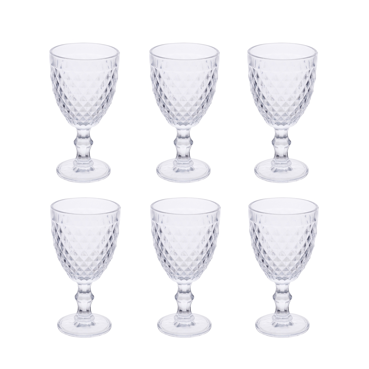 Ensemble de 6 verres transparents en verre travaillé design classique Madame Promotion