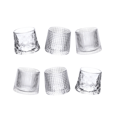 Ensemble de 6 verres à liqueur basculants décor rétro Vintage en verre. Promotion