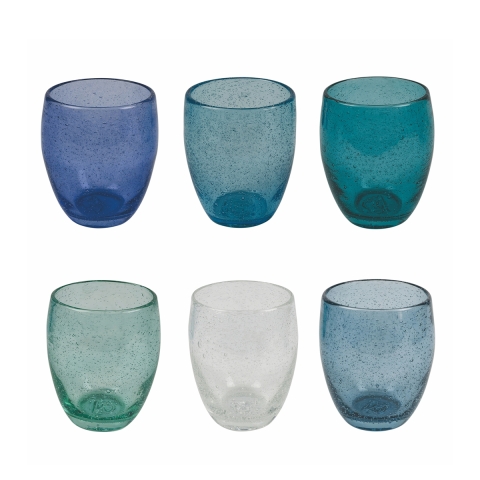 Ensemble de 6 verres à eau bleus en verre soufflé Acapulco Ocean Promotion