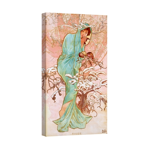 Tableau impression sur toile femme style Art Nouveau Hiver Alphonse Mucha Promotion