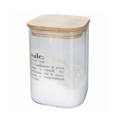 Pot en verre pour sel avec couvercle en bambou 10x10x14 Victionary Promotion