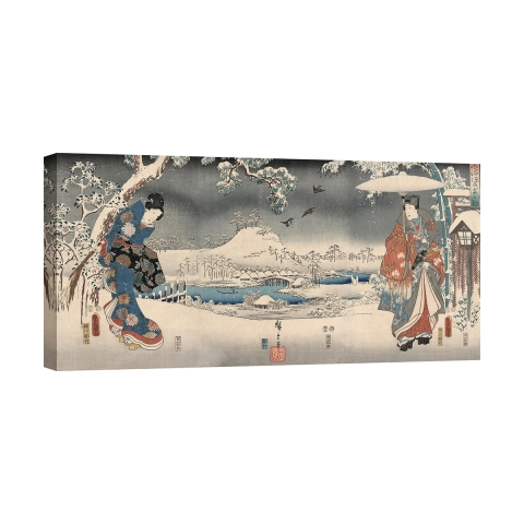 Impression sur toile Paysage enneigé avec une femme et un homme Ando Hiroshige Promotion