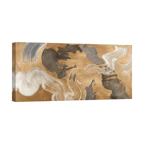 Tableau moderne abstrait or beige bleu Metallic Movements Haru Ikeda Promotion