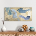 Impression sur toile tableau moderne abstrait Blue Waves on Gold Haru Ikeda Vente
