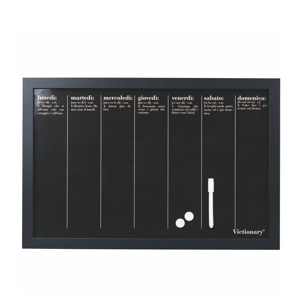Tableau magnétique noir horizontal hebdomadaire 40x60 cm Week Victionary