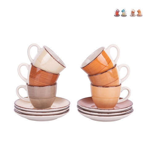 Ensemble de 6 tasses à café avec soucoupes design coloré Baita Promotion