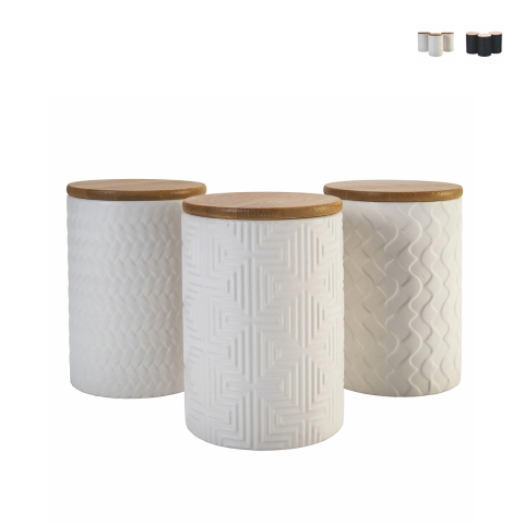 Ensemble de 3 bocaux de cuisine en céramique avec couvercle Shade of Shape Géométries Promotion