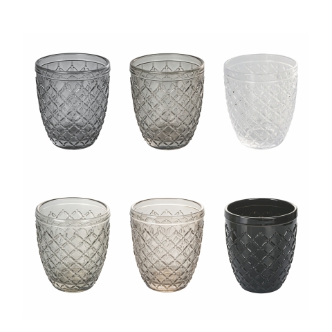 Ensemble de 6 verres à eau en verre transparent coloré gris Castle Stone Promotion
