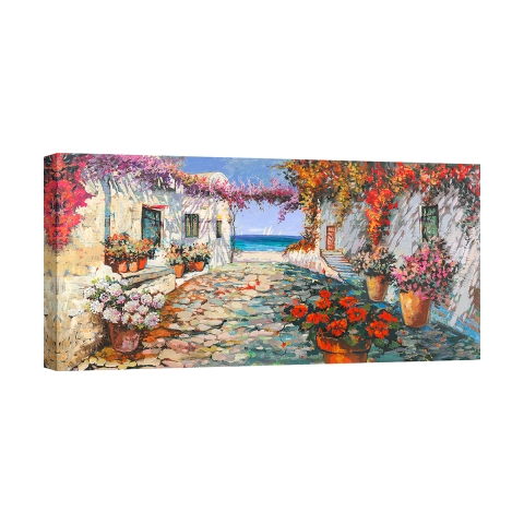 Tableau sur toile village côtier Piazzetta méditerranéenne Luigi Florio Promotion